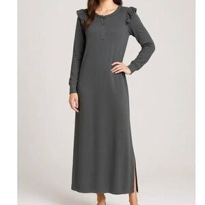 Z Supply Grey Long Sleeve Ruffle Shoulder Sweatshirt Dress Small NWT